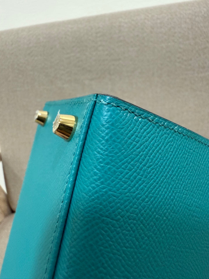 Hermes Kelly 28 in Bleu Paon Epsom Sellier Leather GHW Stamp D 2019