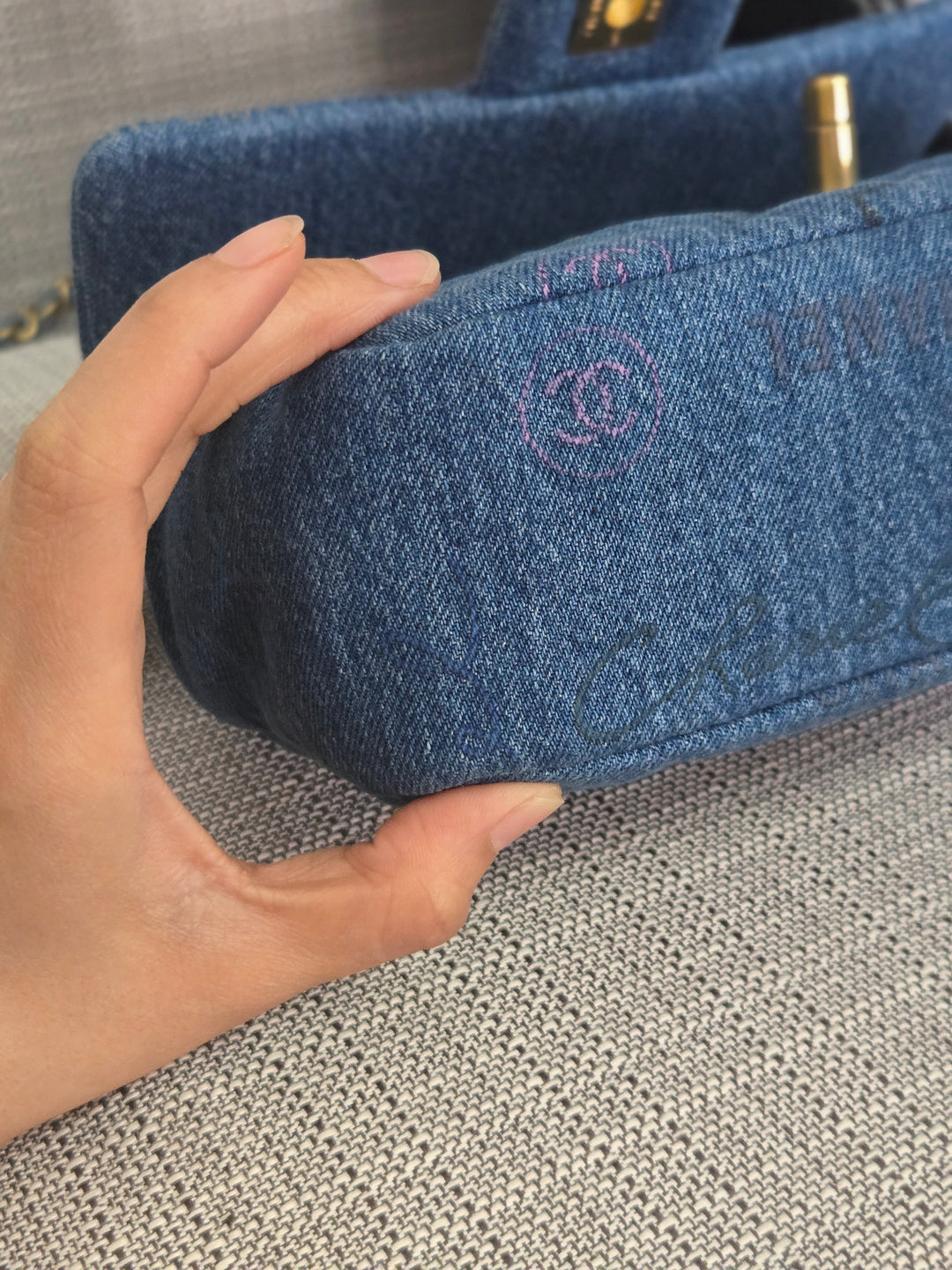Chanel 22P Blue Denim Mood Flap Bag size Small with aged GHW