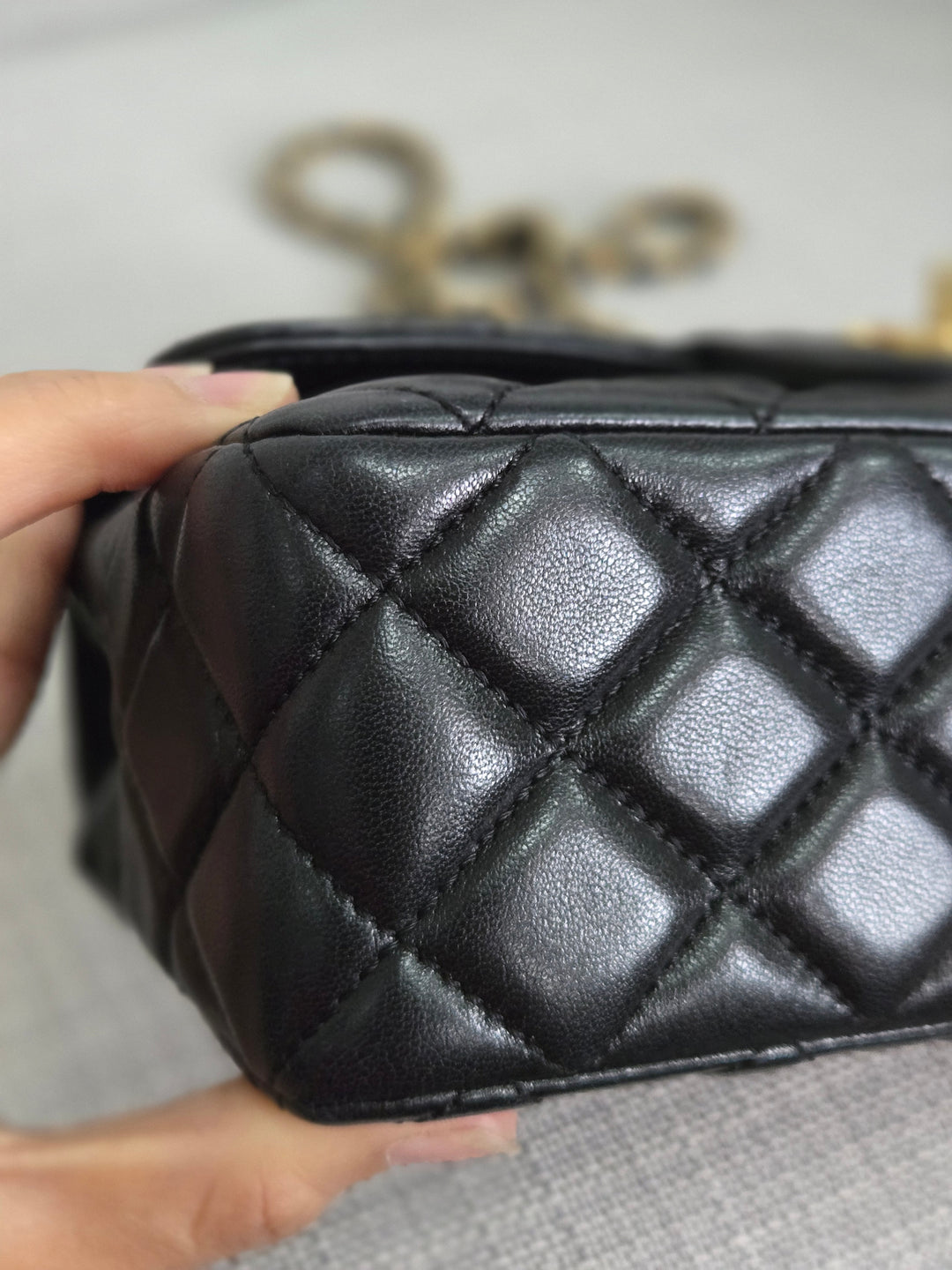 Chanel Black Lambskin Mini Rectangular Flap Bag with Top Handle GHW