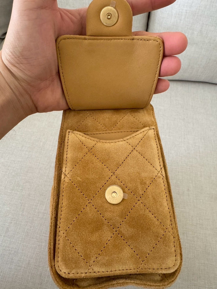 CHANEL 26C Camel Suede Aged GHW Mini 25 Hobo Bag