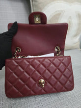 Load image into Gallery viewer, Chanel 23S 2023 Spring/Summer Collection Burgundy Lambskin Classic Mini Rectangular Flap Bag with Champagne GHW
