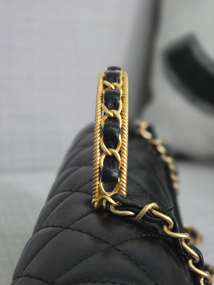 Chanel Black Lambskin Mini Rectangular Flap Bag with Top Handle GHW