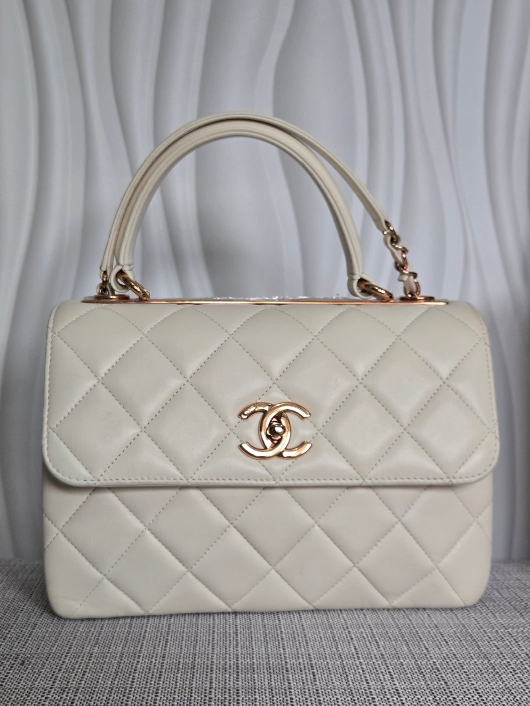 CHANEL 2022 22B Collection White Lambskin Rose Gold Hardware Trendy CC Flap Bag Size Small