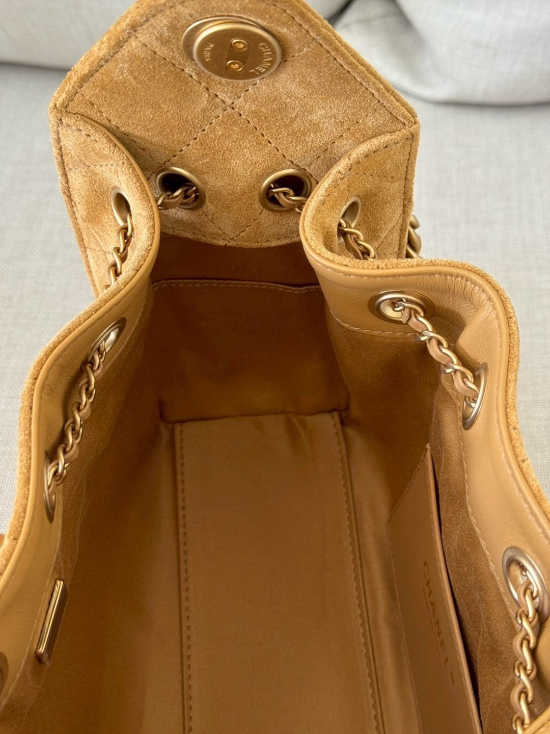 CHANEL 26C Camel Suede Aged GHW Mini 25 Hobo Bag