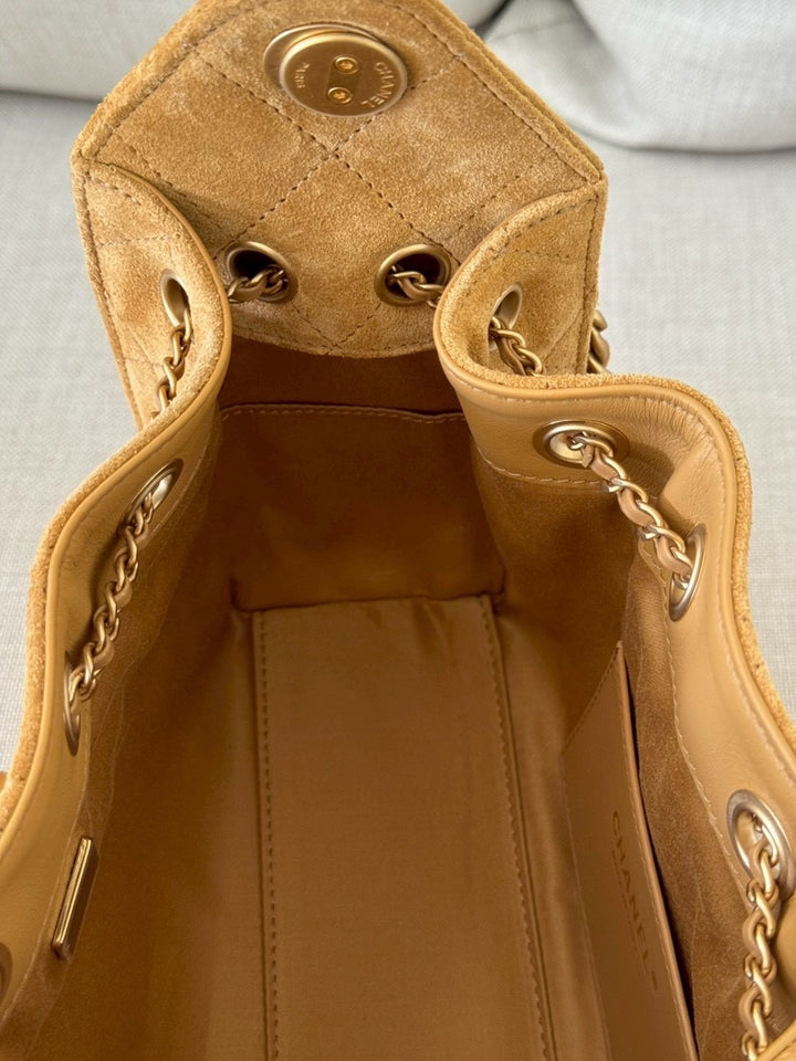 CHANEL 26C Camel Suede Aged GHW Mini 25 Hobo Bag