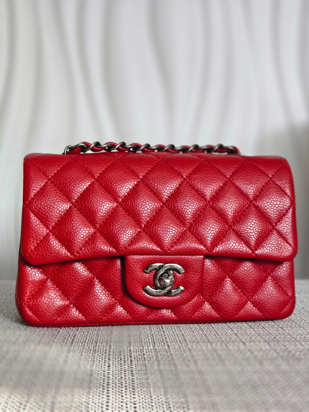 CHANEL series 21 Red lipstick caviar Ruthenium Hardware Mini Rectangular Flap Bag 2015 15B collection