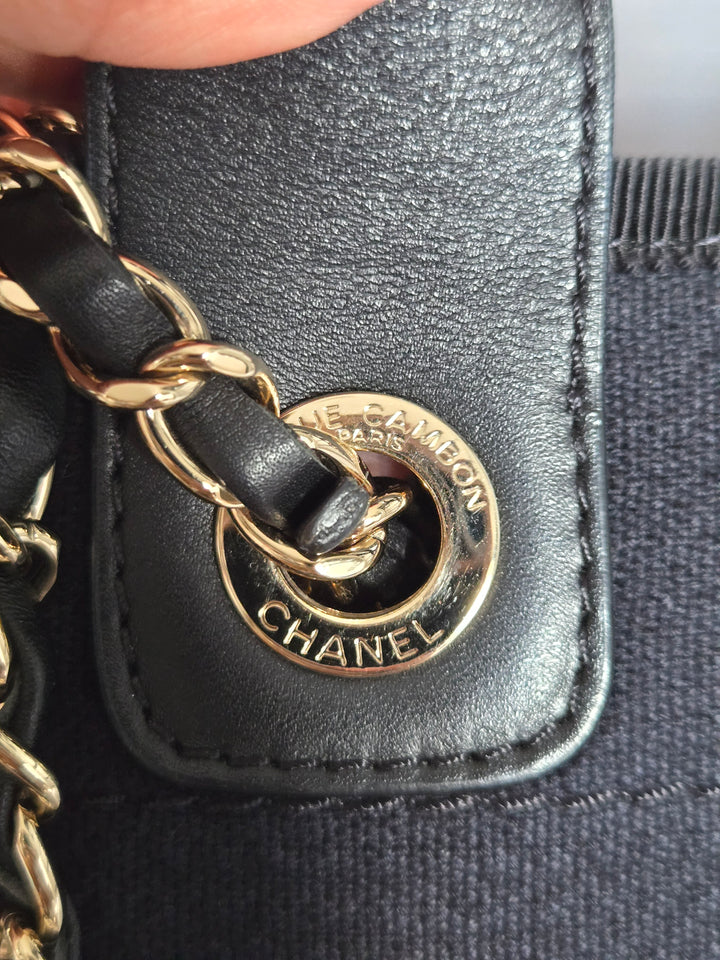 Chanel 22B Collection 2022 Black Tweed Small Deauville Tote with Top Handle with LGHW