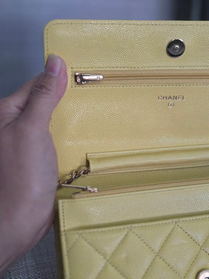 Chanel series 30 2020 Yellow Caviar LGHW Classic Wallet on chain (WOC)