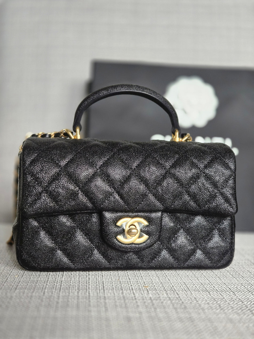Chanel series 31 21S 2021 Collection Black Caviar Aged GHW Mini Rectangular Flap Bag with Top Handle