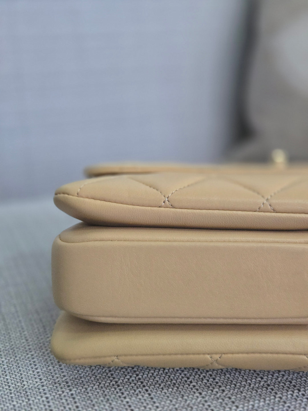 Chanel series 26 2018 Beige Lambskin Trendy CC Flap Bag with Top Handle Size Small with Champagne GHW and detachable Shoulder strap
