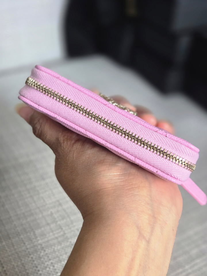 Chanel 23P collection 2023 Mauve undertone Pink Caviar Big Logo LGHW Zippy Coin Purse 2023 with mint green lining