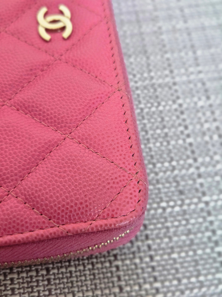 Chanel series 27 2019 19C collection Barbie Bright Pink Caviar LGHW Medium Zippy Wallet 6 inches