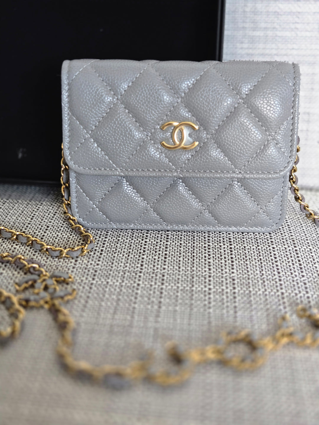 Chanel COCO 20B Collection Grey caviar Small Vanity flap bag