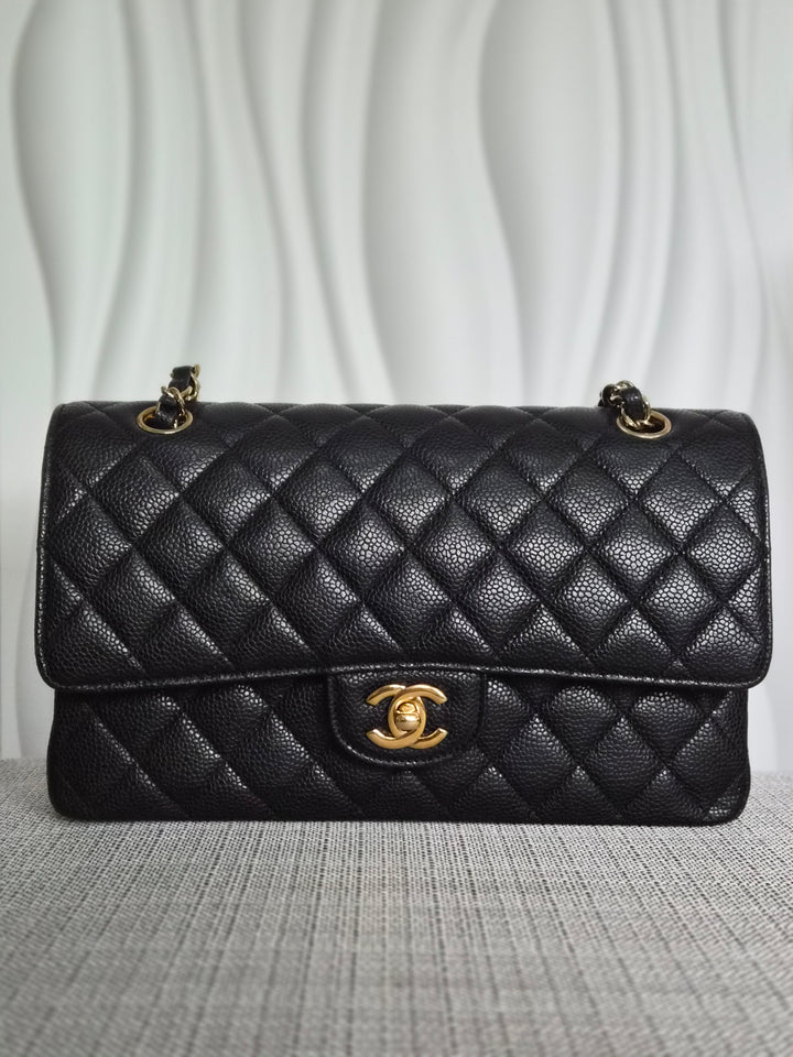 CHANEL series 19 2014 Black caviar GHW 11.12 Medium ML Timeless Classic Double Flap Bag