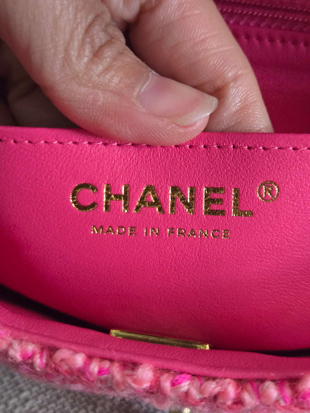 Chanel 22B 2022 Fall/Winter Fuchsia/Light Pink/Dark Pink Tweed Mini Rectangular Flap Bag with Champagne GHW