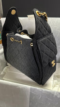 Load image into Gallery viewer, Chanel 25 Hobo Bag with Aged GHW size Small in Black Denim 25S Summer/Spring Collection

