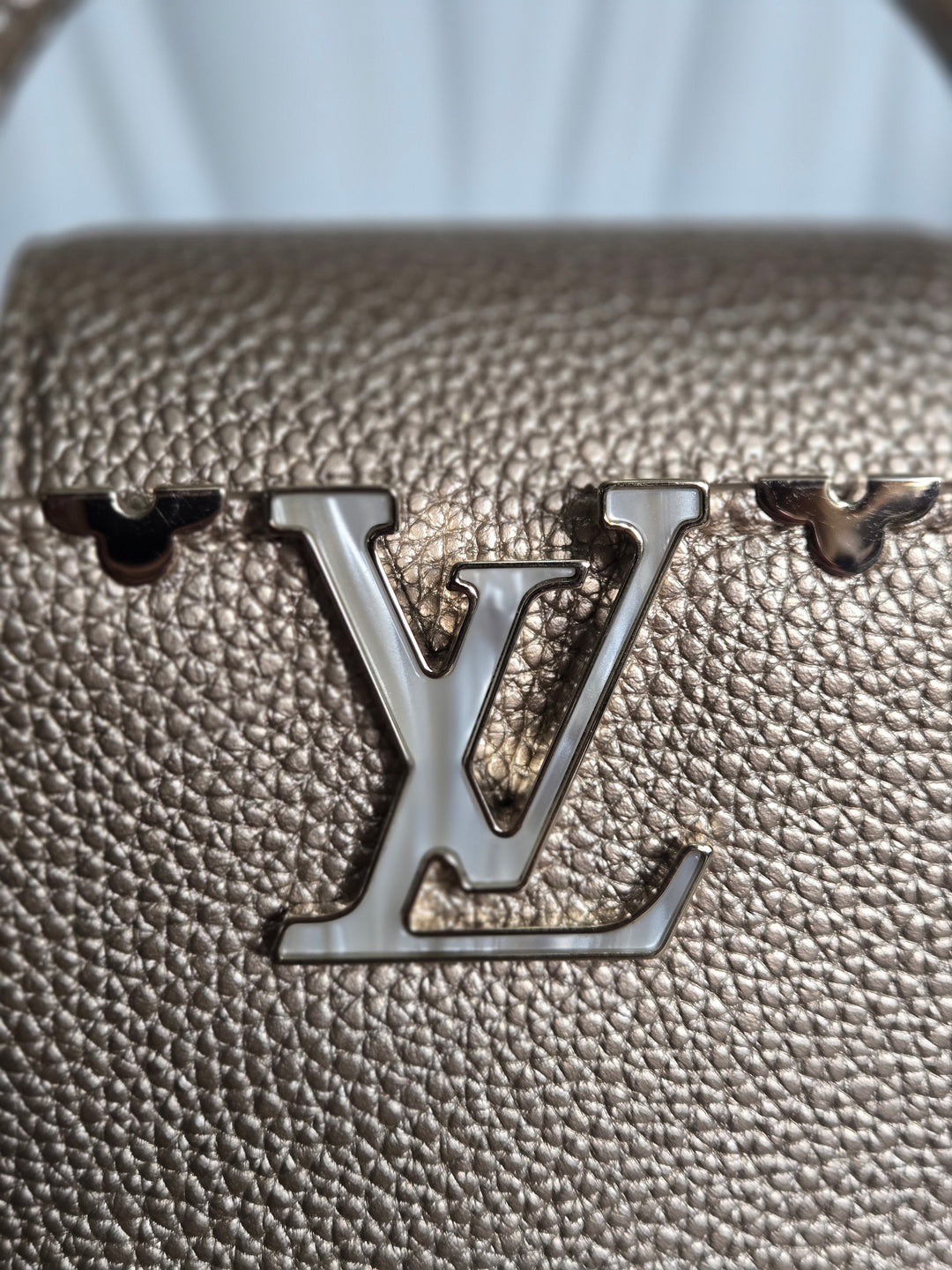 LOUIS VUITTON LV Metallic Taurillon Embellished Flower Crown Mini Capucines in Gold