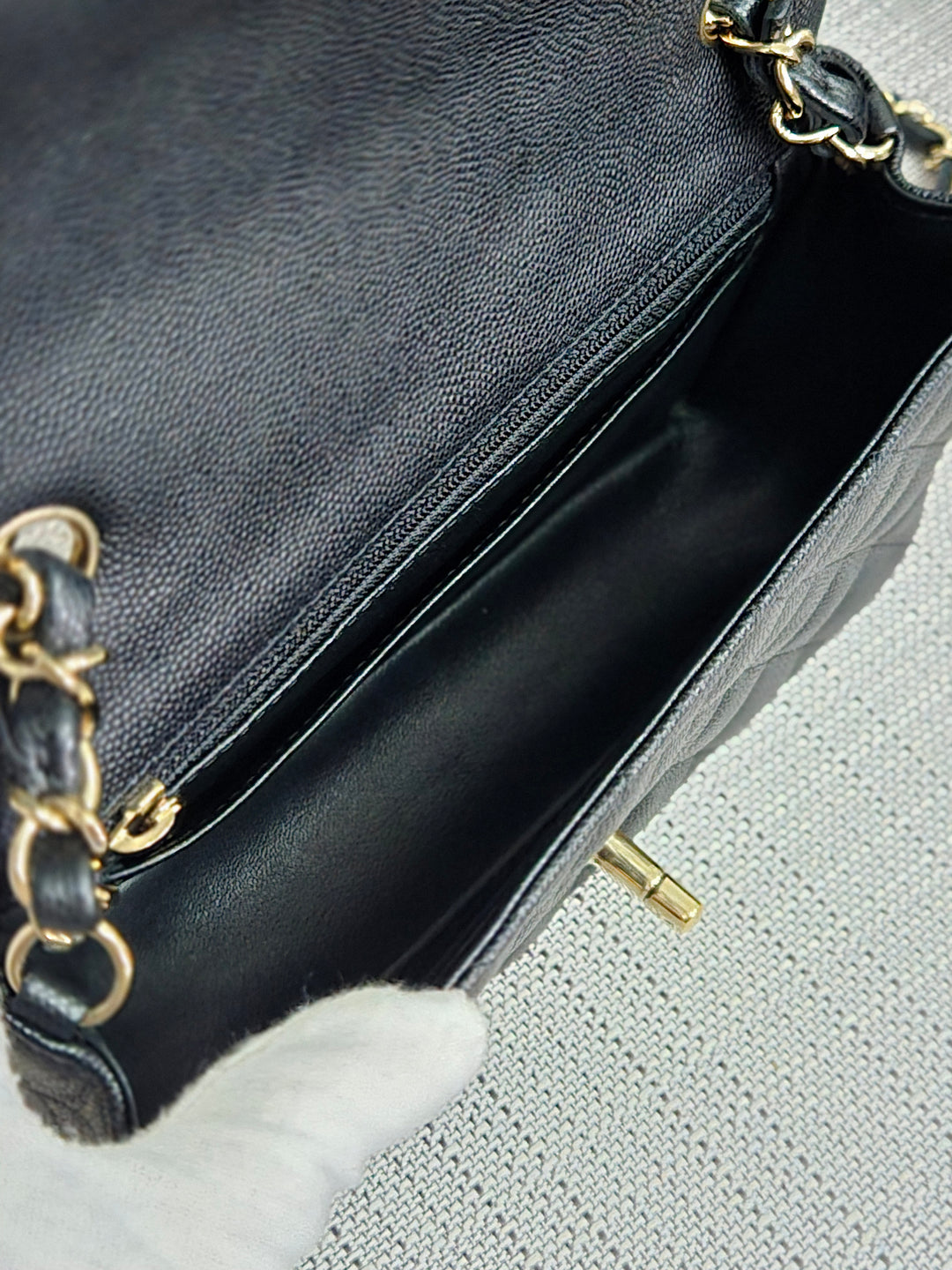 Chanel series 26 18B Collection Black Caviar Classic Mini Rectangular Flap Bag with champagne GHW