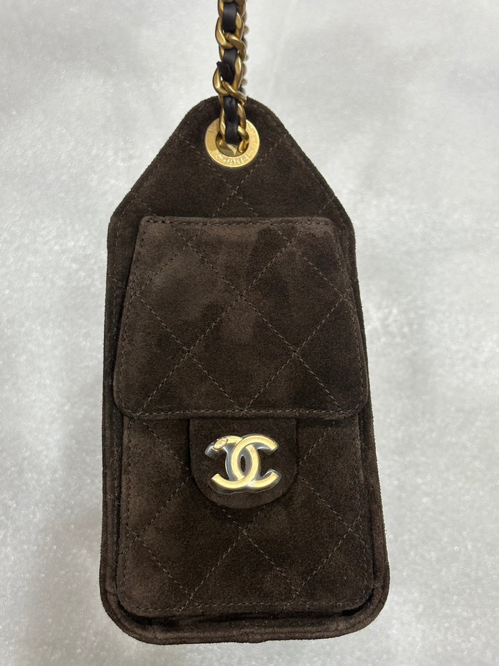 CHANEL 26C Brown Suede Aged GHW Mini 25 Hobo Bag
