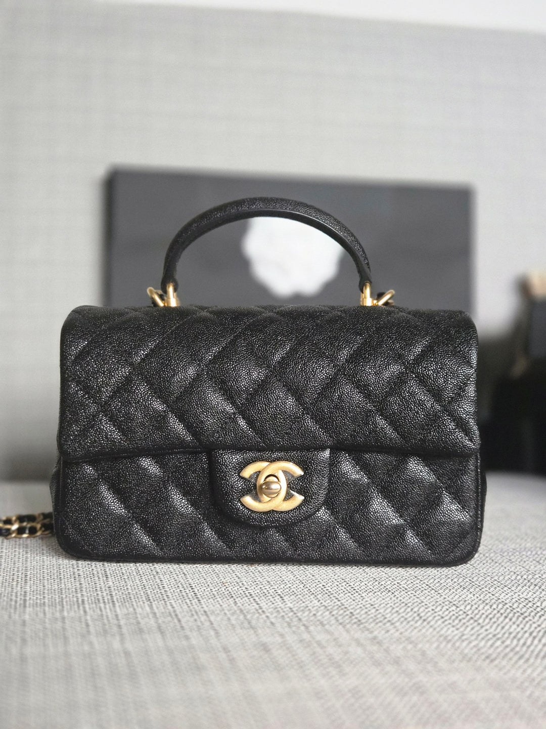 Chanel series 31 21S 2021 Collection Black Caviar Aged GHW Mini Rectangular Flap Bag with Top Handle