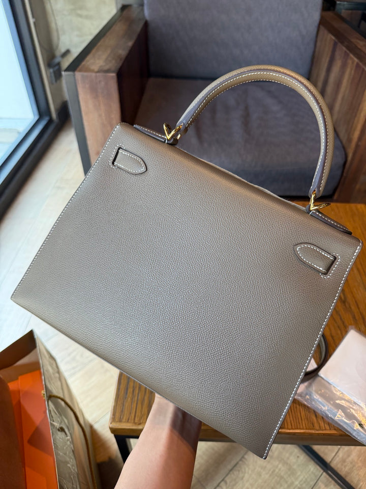 Hermes Kelly 28 Etoupe Epsom Leather Sellier GHW Stamp Y 2020