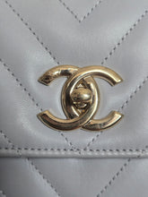 Load image into Gallery viewer, Chanel series 25 Grey Lambskin Chevron Trendy CC Top Handle Flap Bag Size Small with Champagne GHW and Detachable Shoulder strap

