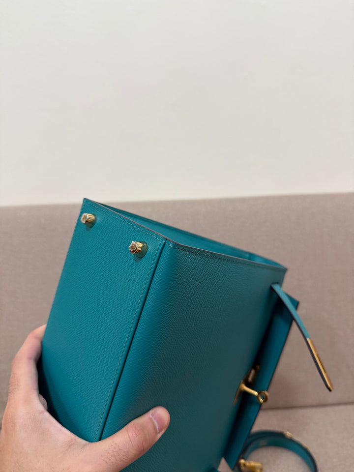 Hermes Kelly 28 in Bleu Paon Epsom Sellier Leather GHW Stamp D 2019