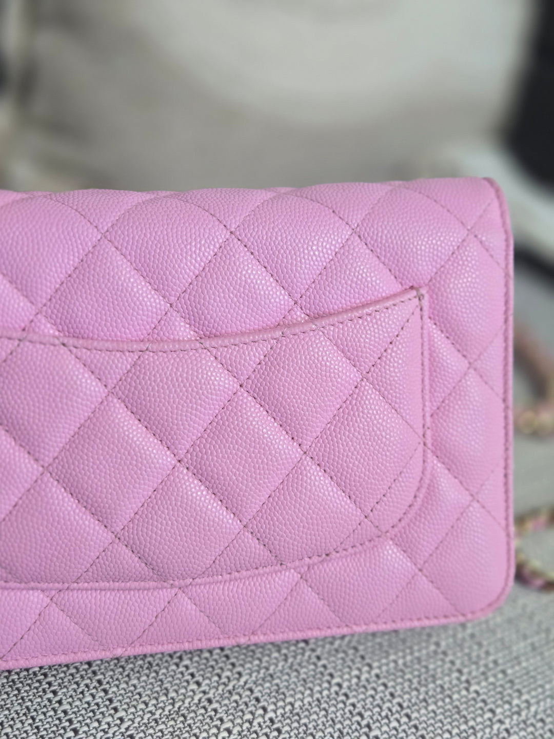 Chanel 23P Collection 2023 Mauve undertone Pink Caviar Champagne GHW Classic Wallet on chain (WOC)