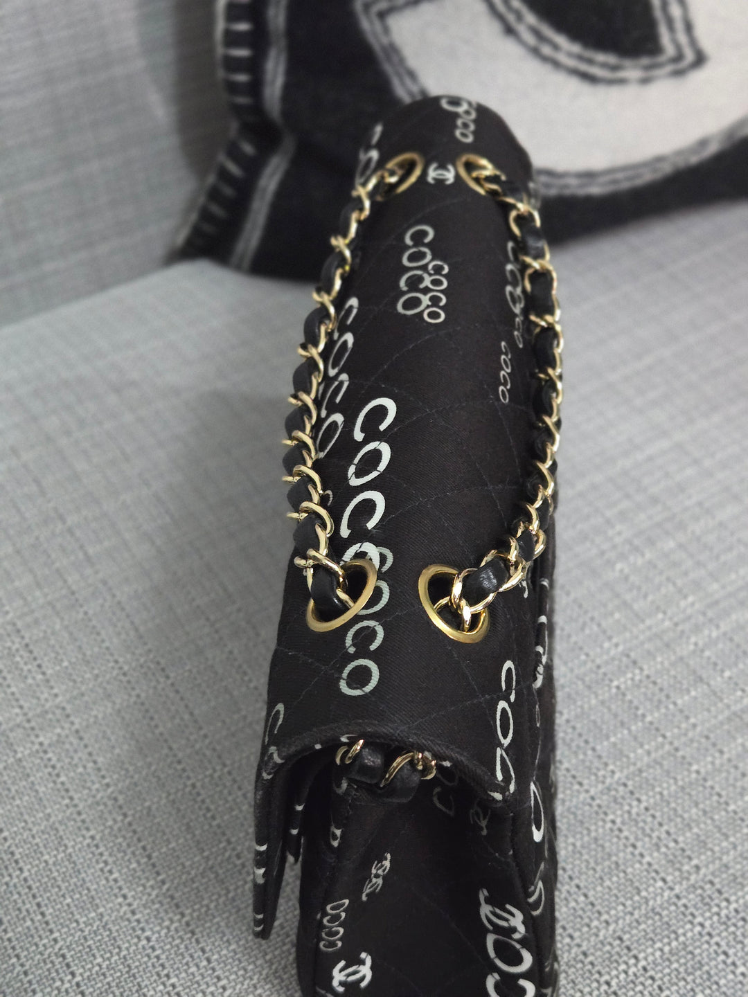 Chanel series 7 2002/2003 Black Canvas Quilted “COCO” Medium Classic Flap Light Gold Hardware