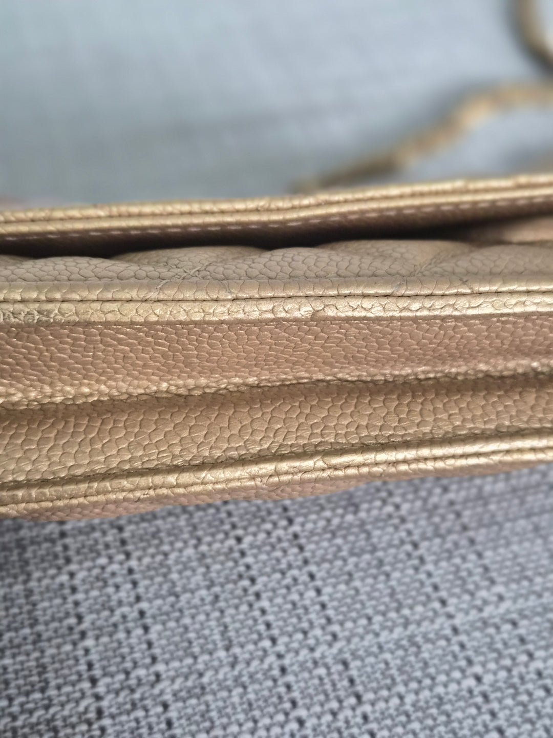 CHANEL series 20 2015 15B collection Gold Caviar Aged GHW Classic Wallet On Chain (WOC)