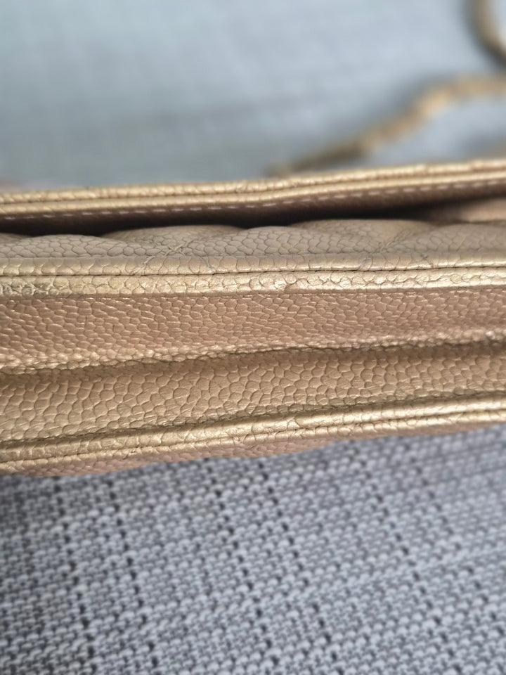 CHANEL series 20 2015 15B collection Gold Caviar Aged GHW Classic Wallet On Chain (WOC)