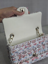 Load image into Gallery viewer, Chanel 23C 2022/2023 Cruise Collection Tweed Quilted Mini Rectangular Flap Bag in Ecru, Pink, Blue, and Green with Champagne GHW
