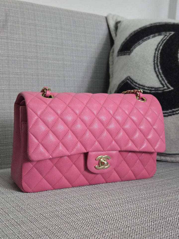 Chanel 21P 2021 Pre spring/summer collection Pink Caviar Champagne GHW 11.12 Timeless Classic Medium ML Double Flap Bag