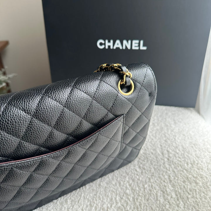 CHANEL series 25 Black Caviar GHW Medium ML Timeless Classic Double Flap Bag 2018