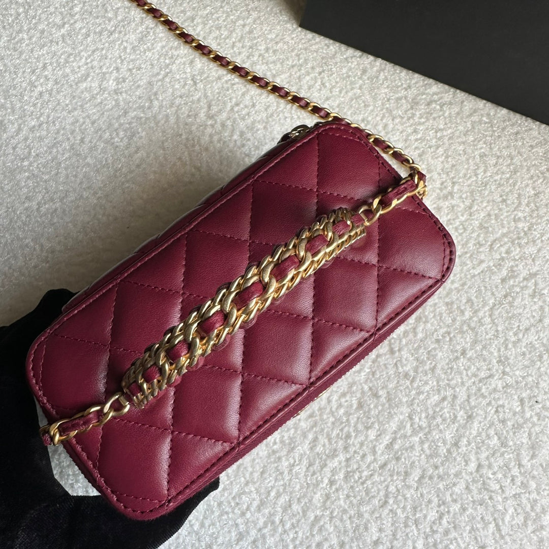 CHANEL 22K collection Burgundy Lambskin aged GHW Top Handle Vanity Case 2022