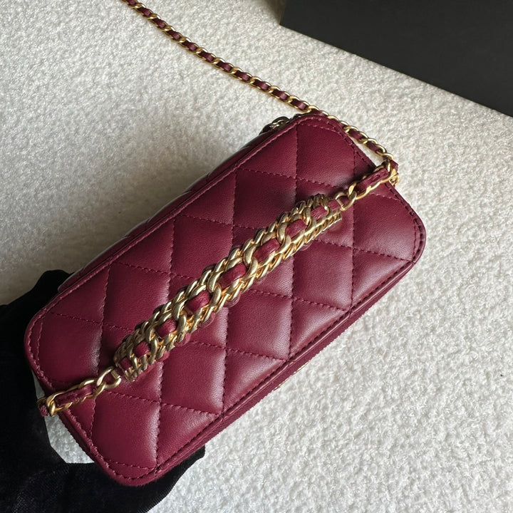 CHANEL 22K collection Burgundy Lambskin aged GHW Top Handle Vanity Case 2022