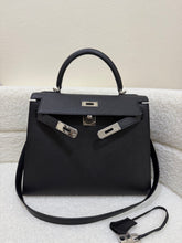 Load image into Gallery viewer, Hermes Kelly 28 in Black Noir Epsom Sellier Leather PHW Stamp R 2014
