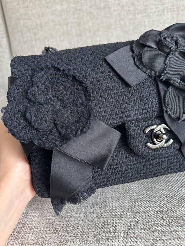 CHANEL 23C 2023 Embroidered Flower Tweed Medium Classic Flap Bag