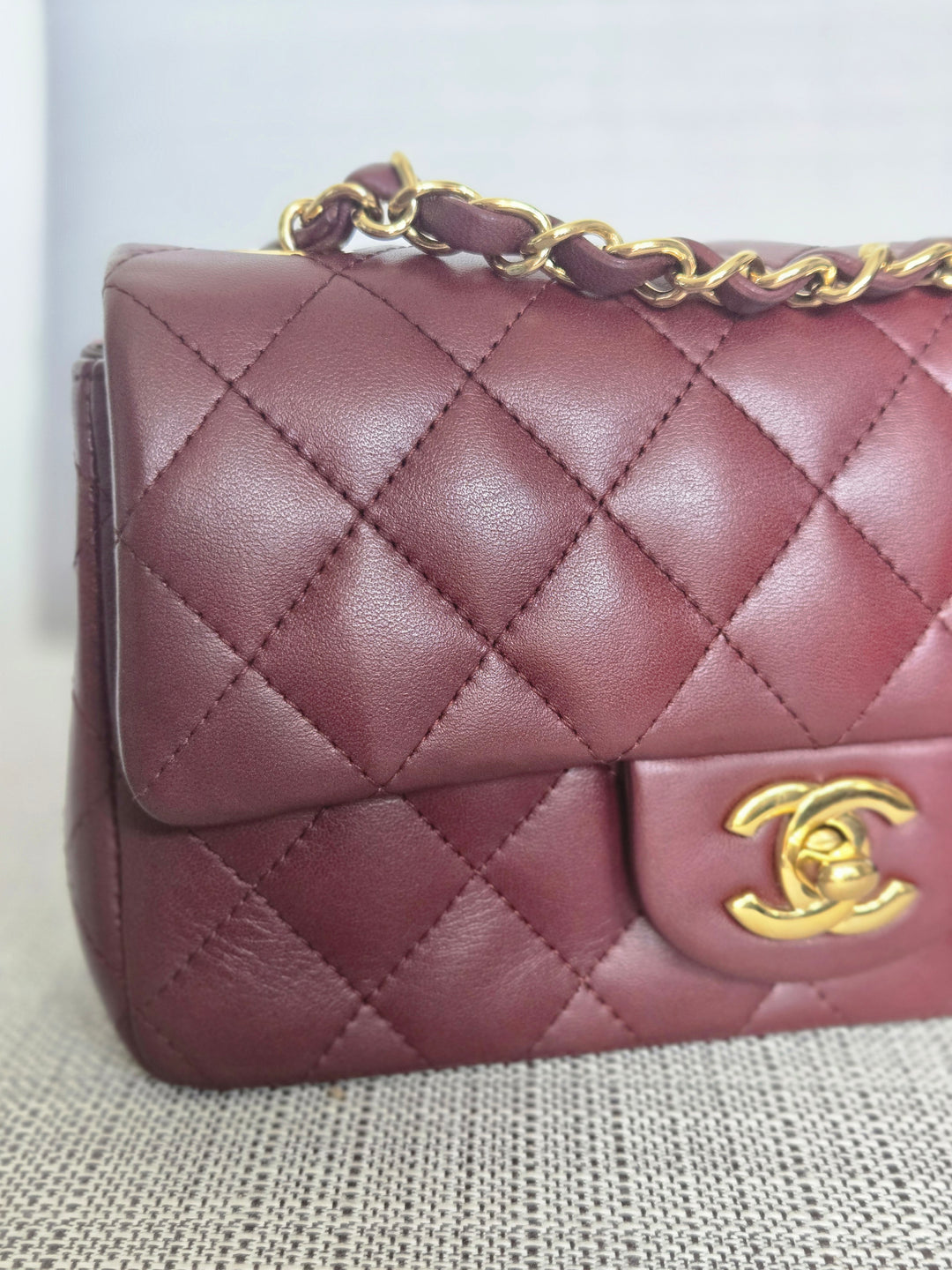 Chanel series 21 2015 15B Collection Burgundy Lambskin GHW Mini Rectangular Flap Bag