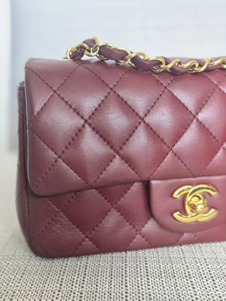Chanel series 21 2015 15B Collection Burgundy Lambskin GHW Mini Rectangular Flap Bag