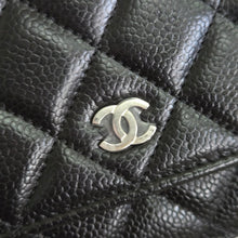 Load image into Gallery viewer, Chanel Black Caviar Classic Wallet on chain (WOC) with silver hardware
