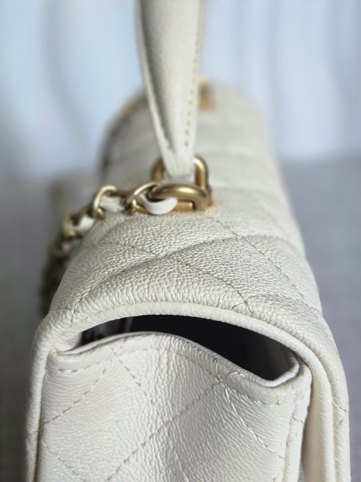 CHANEL 21S Series 31 White Caviar Aged GHW Top Handle Mini Rectangular Flap Bag