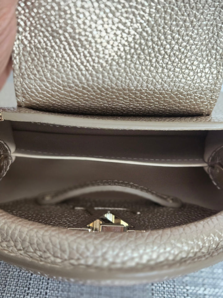 LOUIS VUITTON LV Metallic Taurillon Embellished Flower Crown Mini Capucines in Gold
