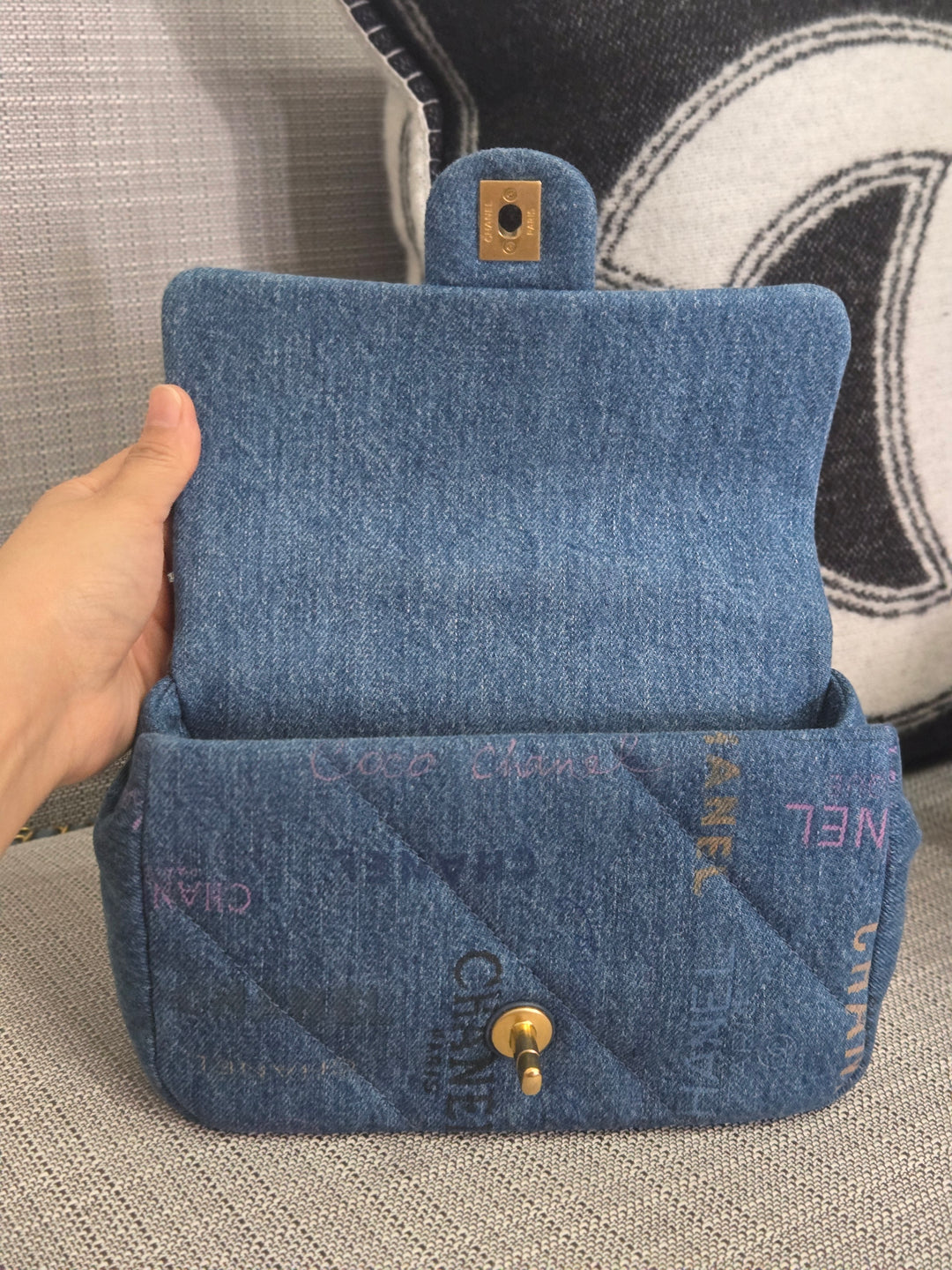 Chanel 22P Blue Denim Mood Flap Bag size Small with aged GHW