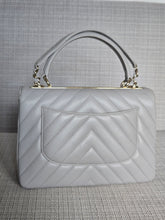 Load image into Gallery viewer, Chanel series 25 Grey Lambskin Chevron Trendy CC Top Handle Flap Bag Size Small with Champagne GHW and Detachable Shoulder strap
