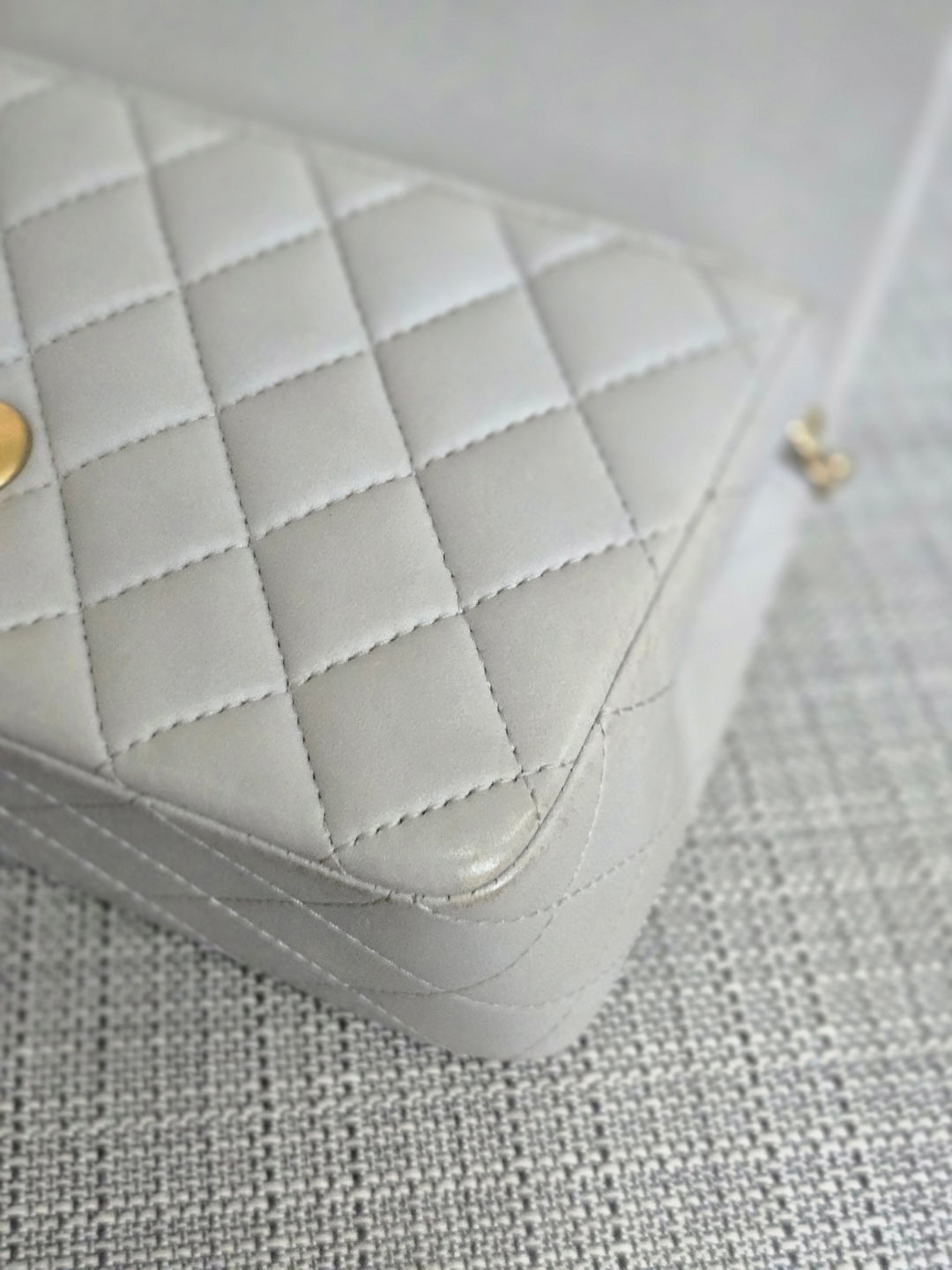 CHANEL 21A light Grey Lambskin Aged GHW Mini Rectangular Flap Bag with Top Handle