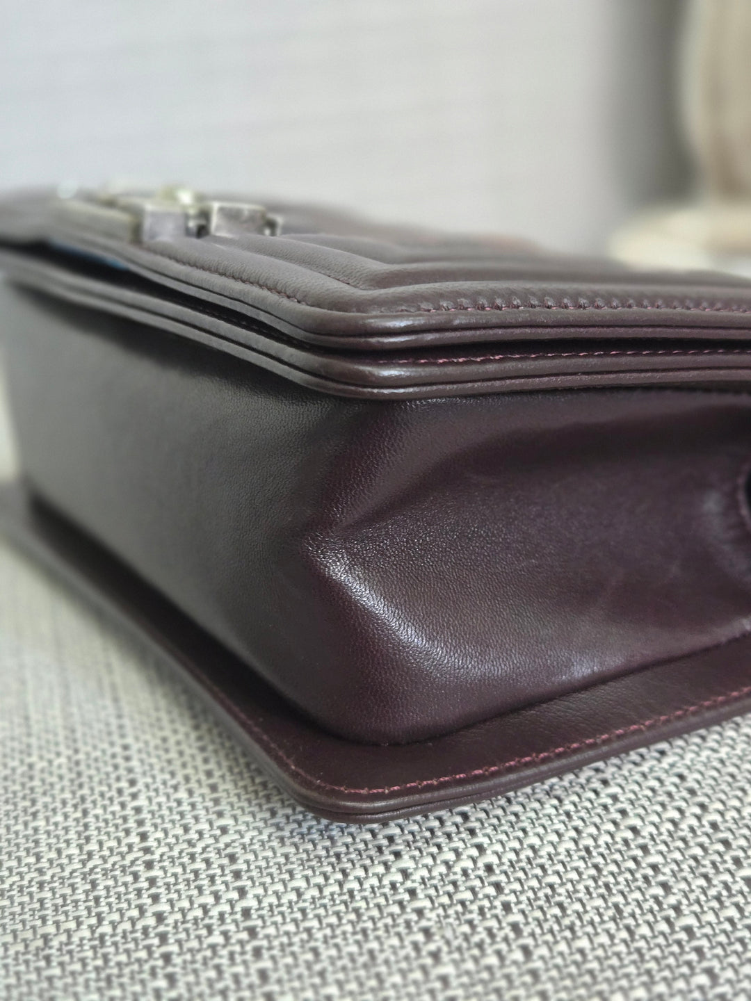 Chanel series 21 2015 Burgundy Lambskin Stingray Le Boy Flap Bag with RHW size Small