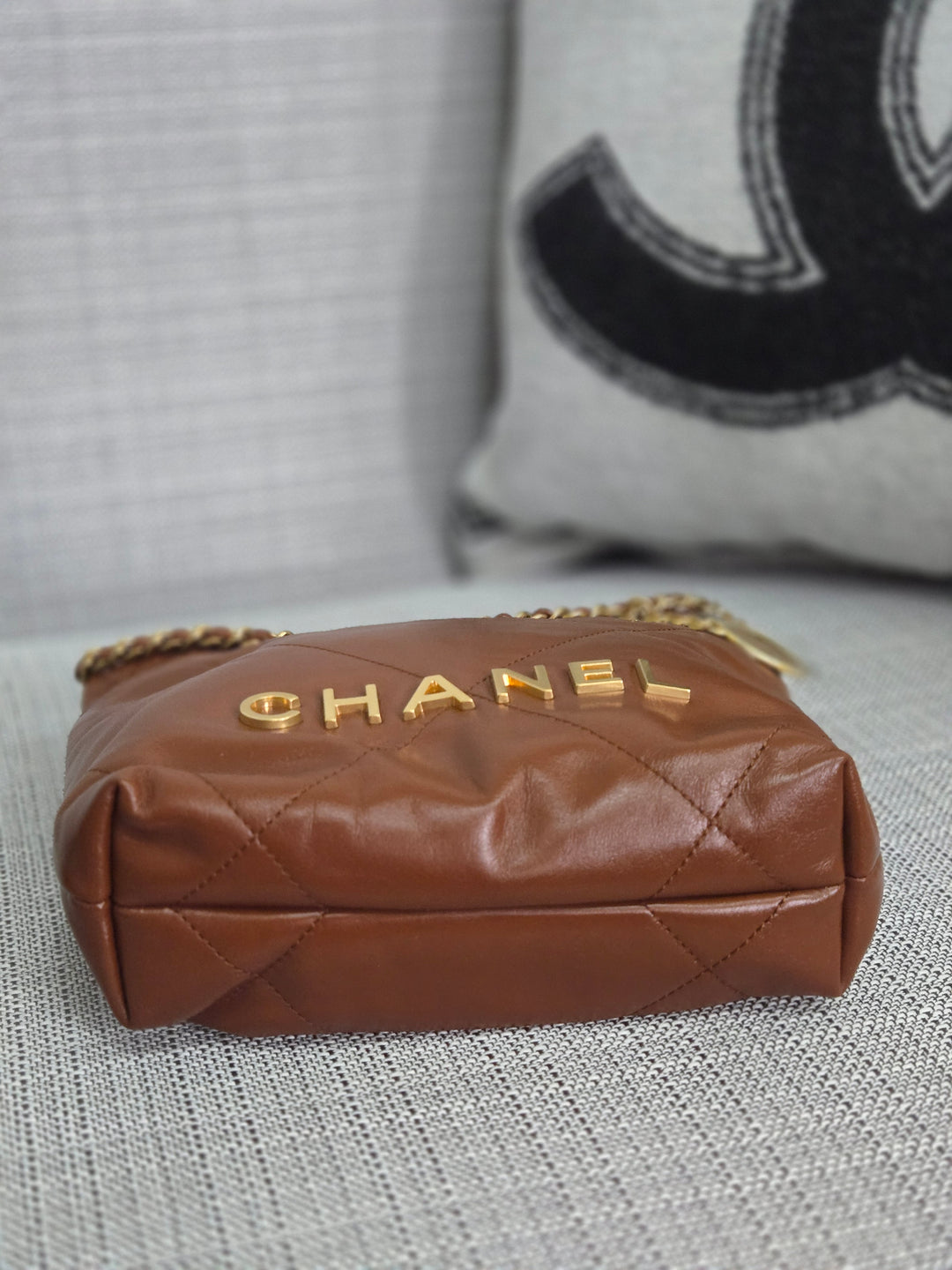 Chanel 23A 2023 Fall/Winter Collection Brown Lambskin Mini 22 Bag