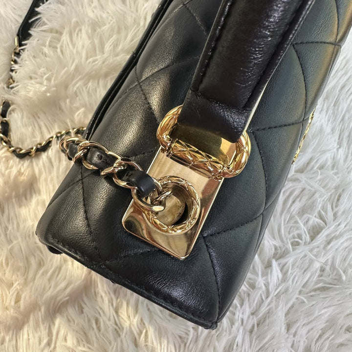 CHANEL Black Lambskin Trendy CC Flap Bag size SMALL with Non detachable Shoulder strap and LGHW 2023