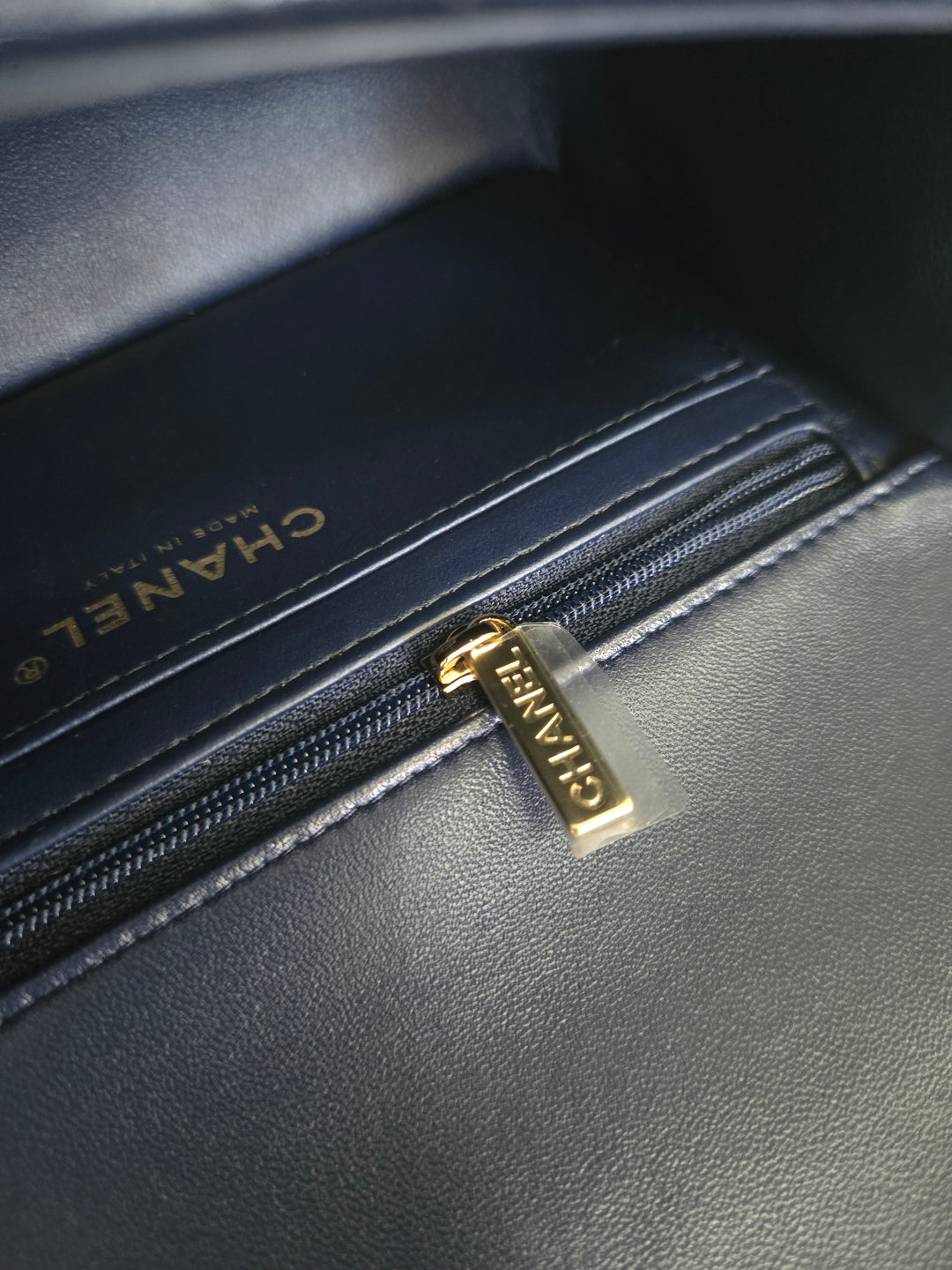 Chanel Navy Lambskin Mini Rectangular Flap Bag with Champagne GHW and Top Handle